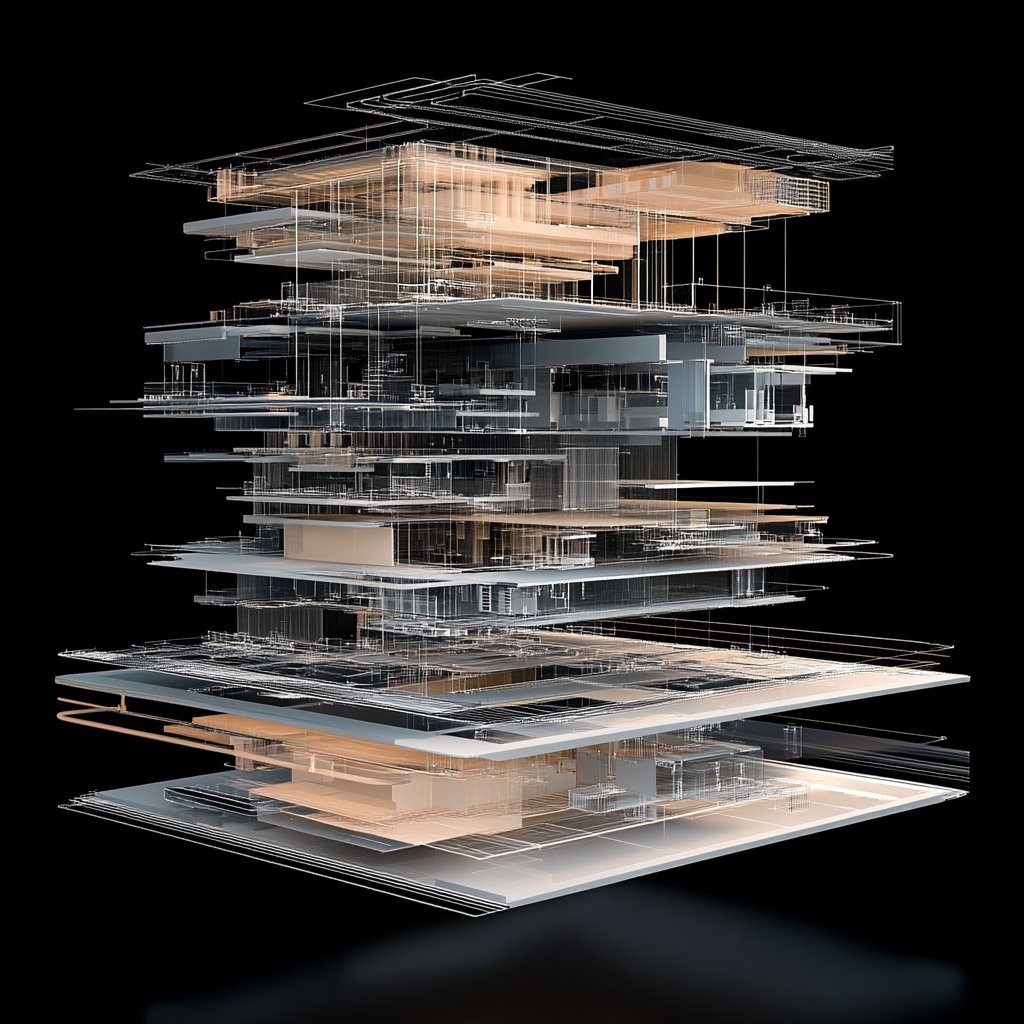 3D digital architecture showcasing DynamicWeb platform components.