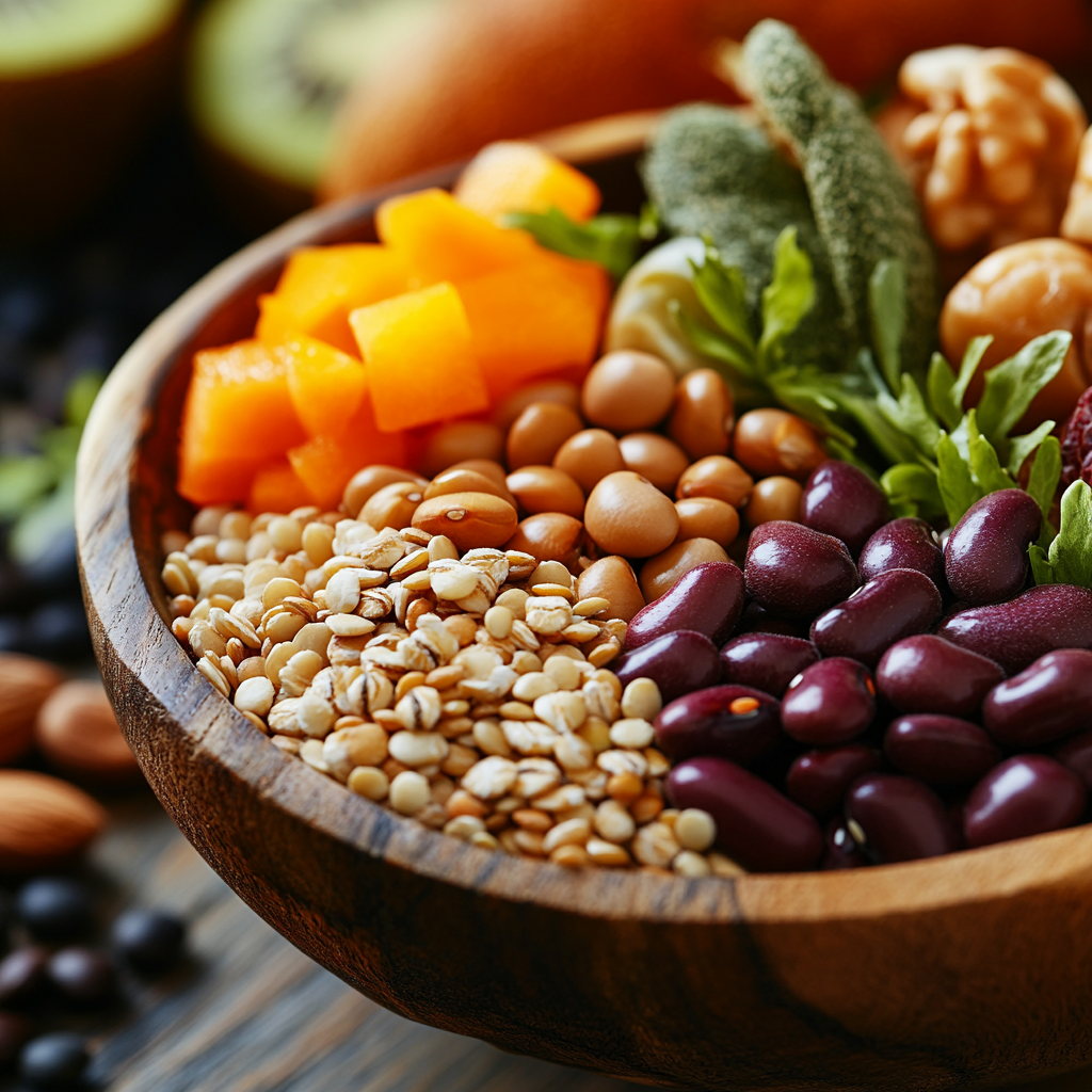 A bowl full of healthy fiber-rich foods.