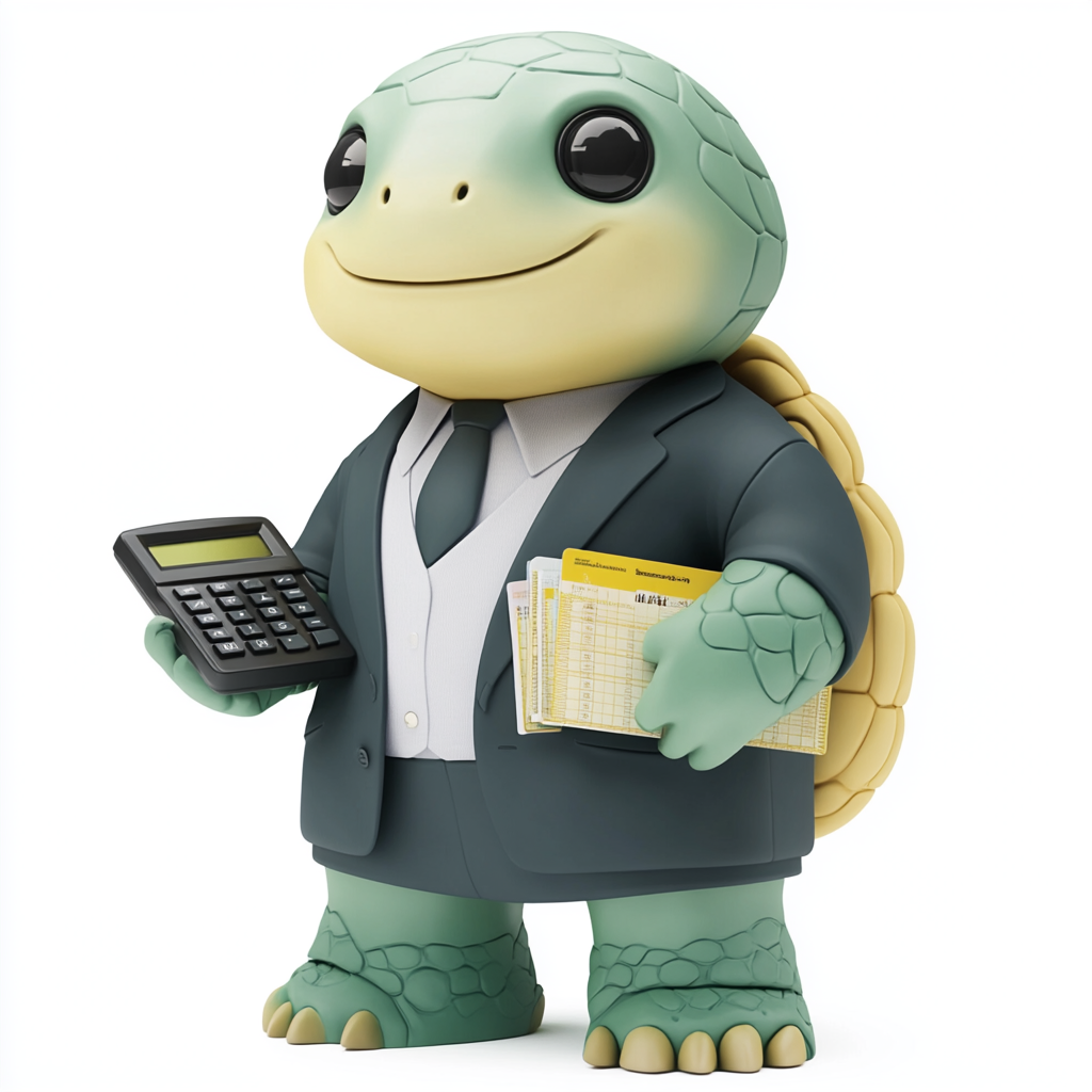 Business mascot in trustworthy suit, holding financial items.