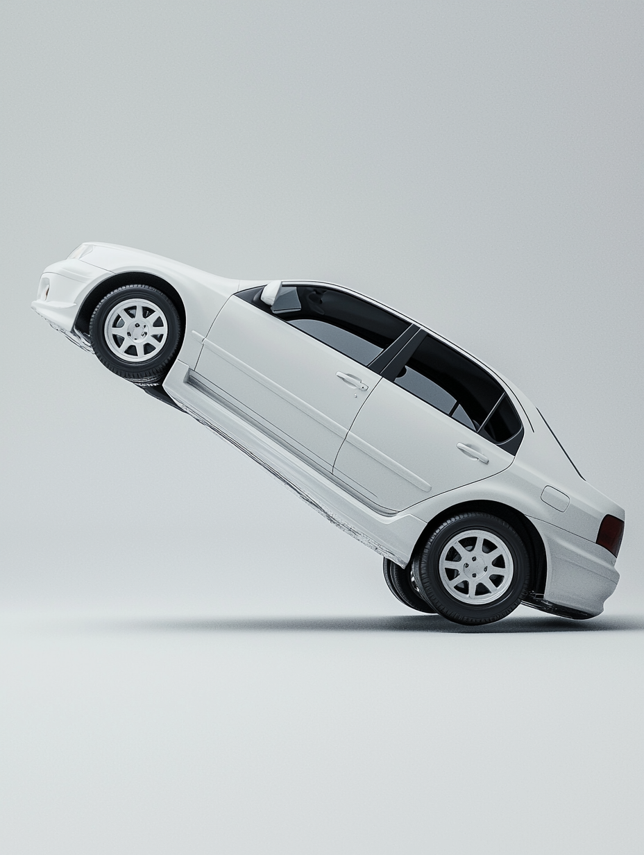 Car accident visualization, clean background, creative advertisement, perfect lighting.