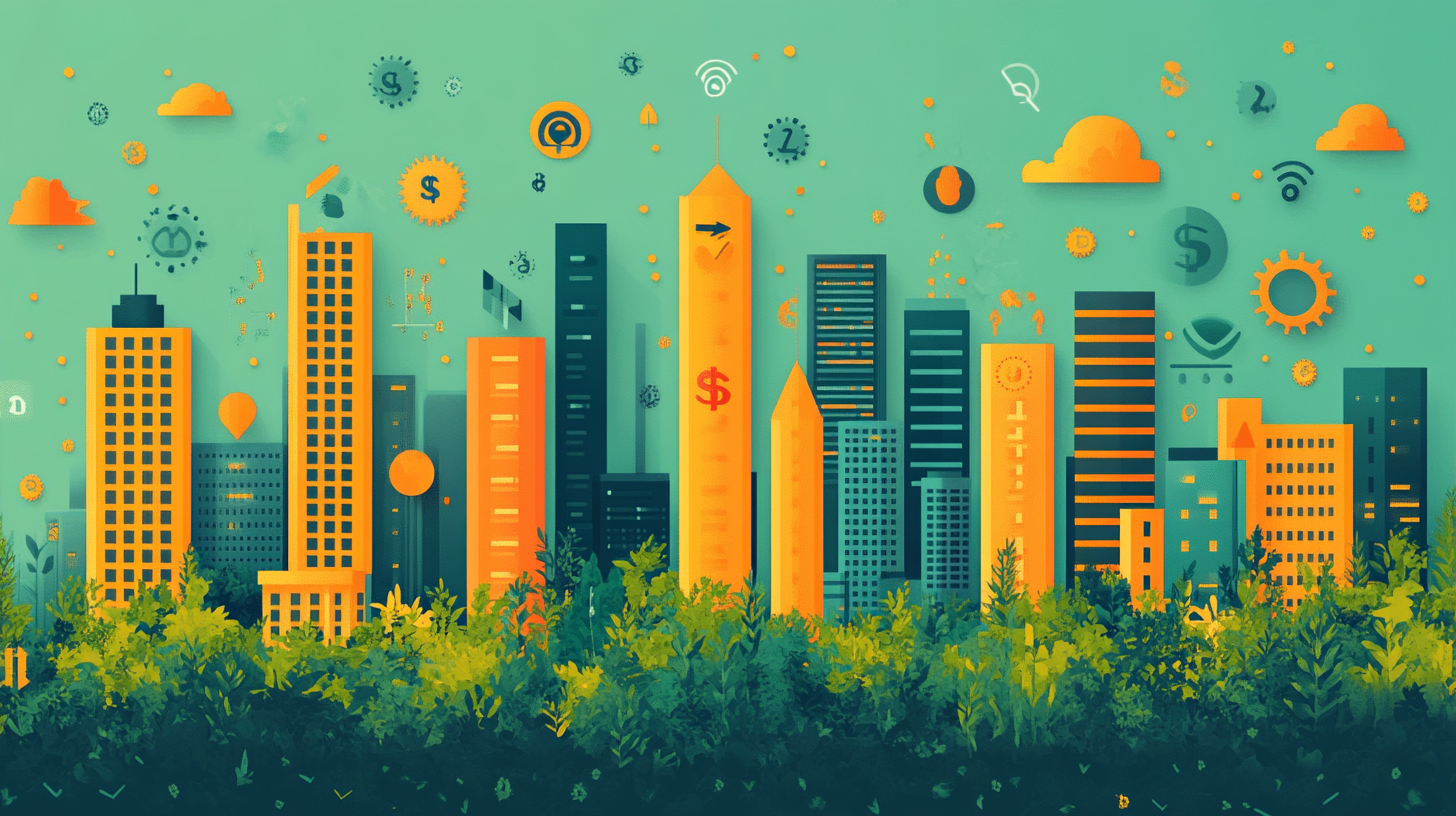 Carbon Market Growth Projection Infographic: Chart to 2050. Highlight company share, dollar signs, energy symbols.