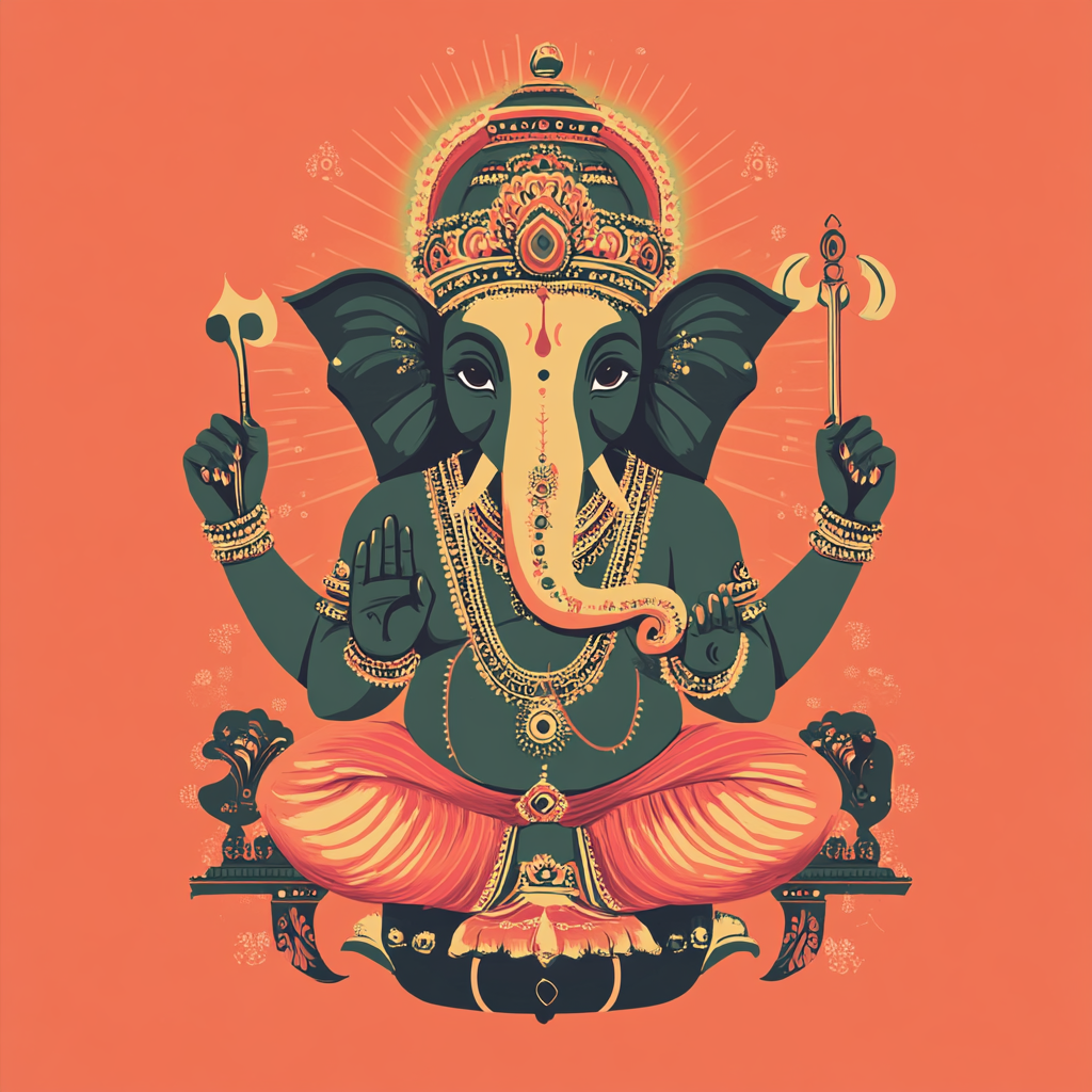 Elegant Lord Ganesha poster, peaceful, wise, prosperous, detailed deity.