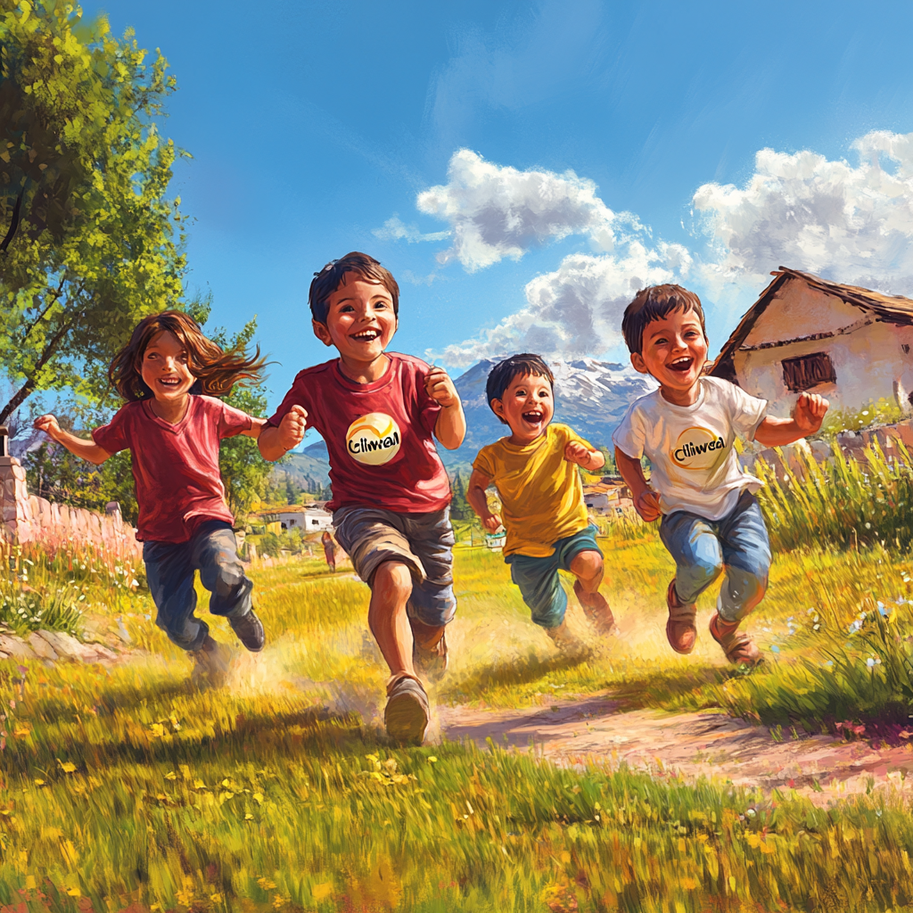 Four children playing games with Chilewea logo displayed prominently.