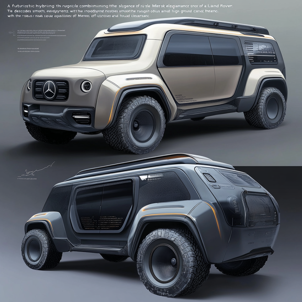 Futuristic Mercedes-Benz and Land Rover hybrid vehicle design.