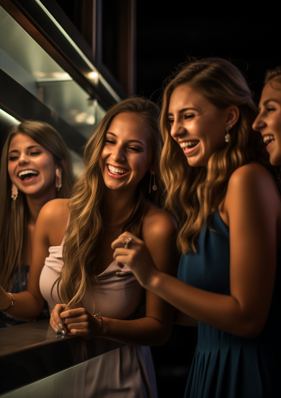 Group of six wealthy AEPHI influencers preparing for nightclub.