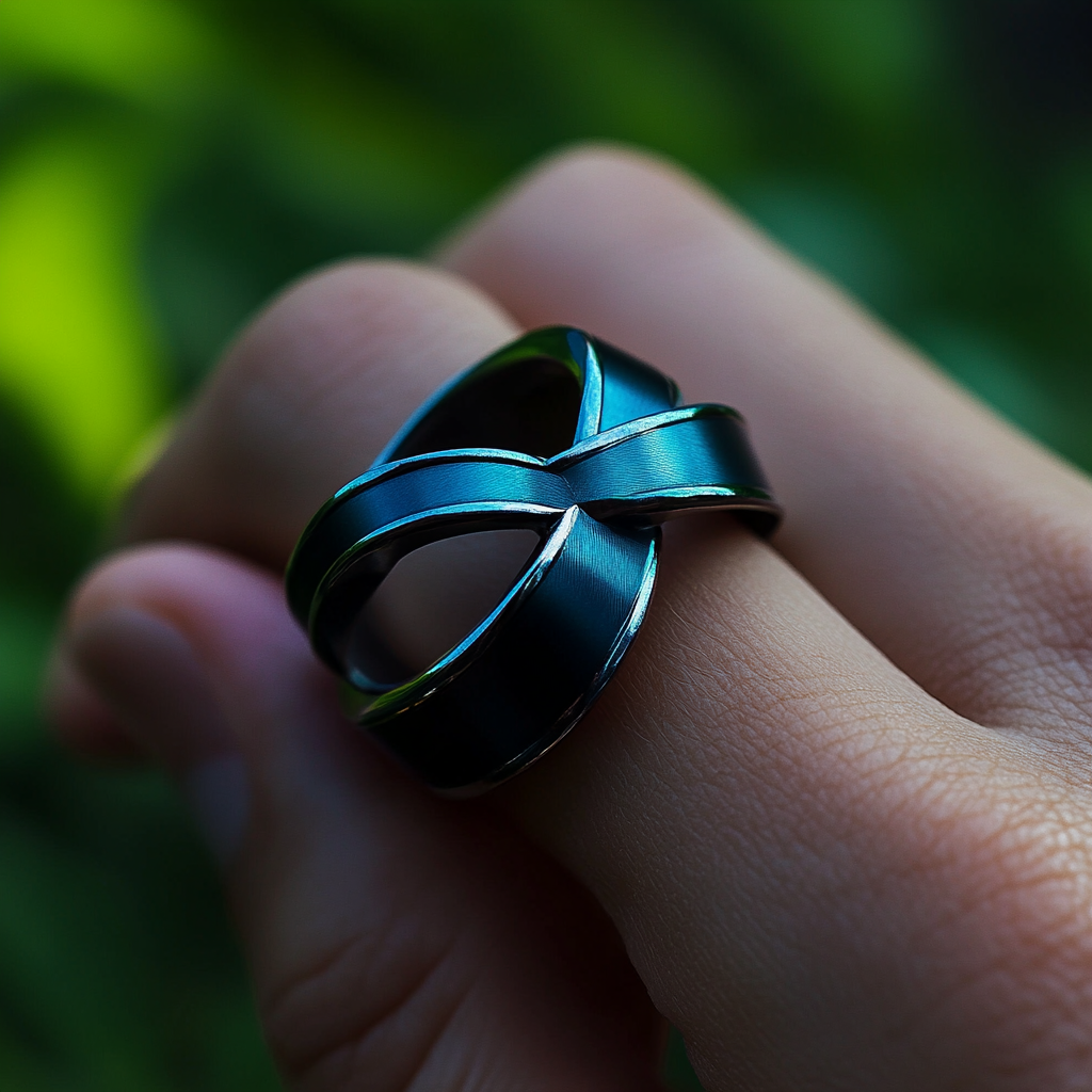 Image of sleek fidget spinner ring in metallic blue.