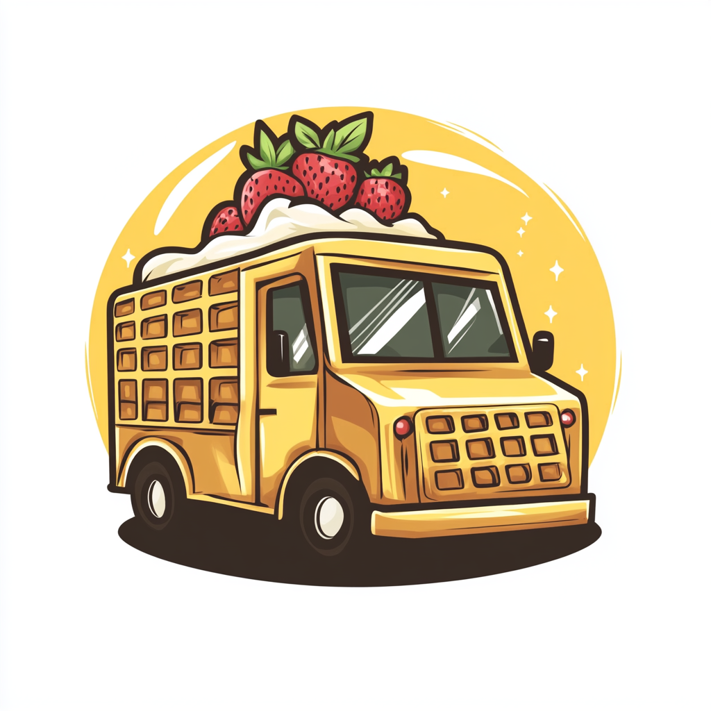 Logo for Belgian waffle truck with golden waffle design.