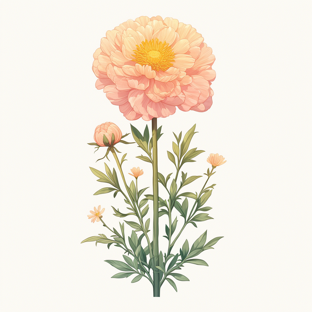 Marigold flower logo design in pink on white background.