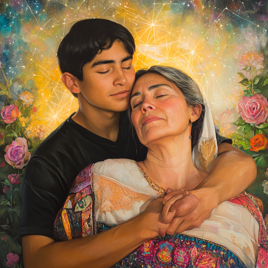 Portrait of Henry Vasquez embracing mother, radiating warmth.