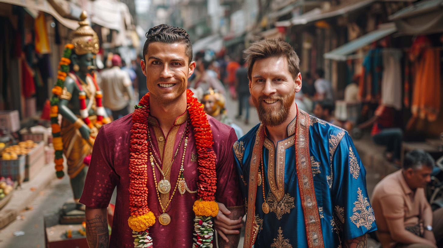 Ronaldo and Messi in India for festival photo.