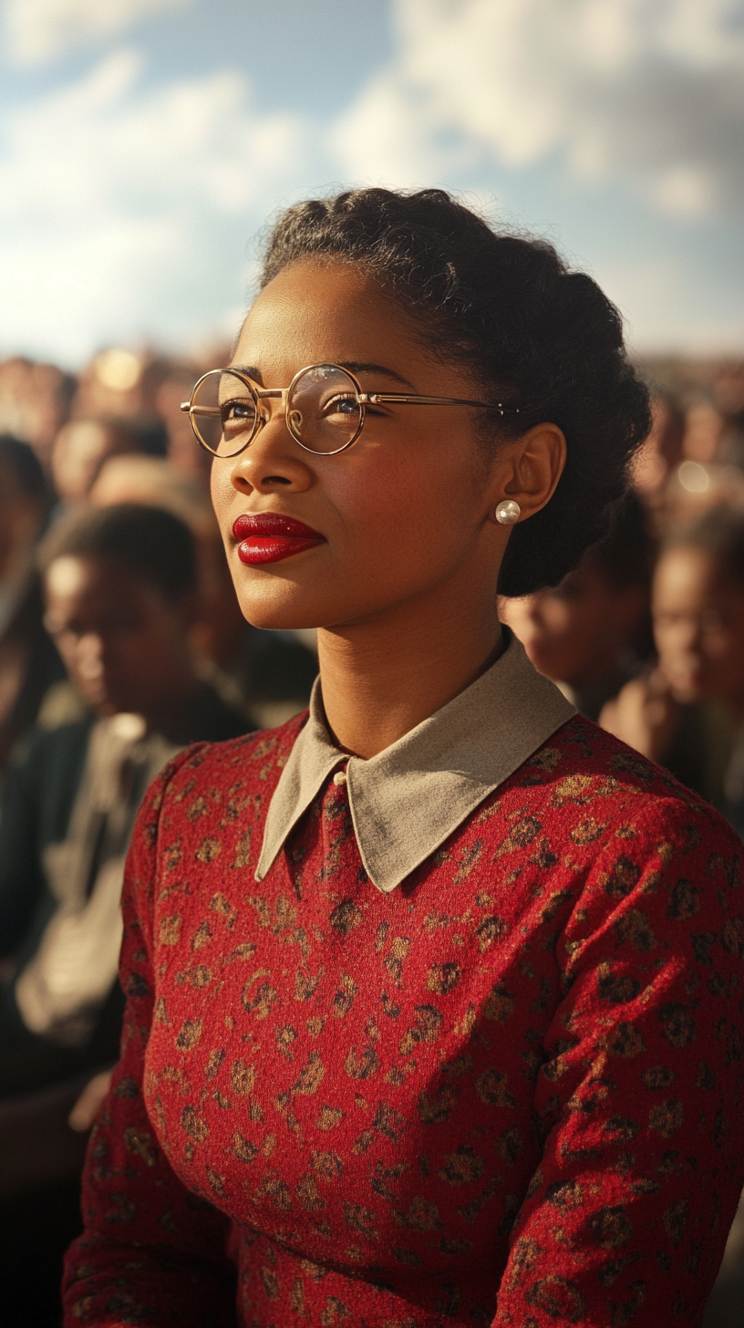 Rosa Parks shows courage in front of crowd.