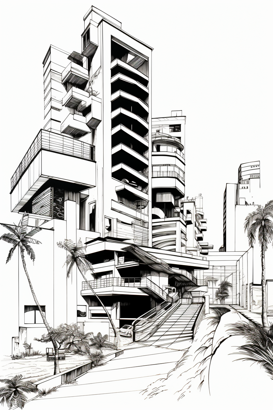 Sketch of city of Praia do Nautico, Fortaleza, architectural lines.