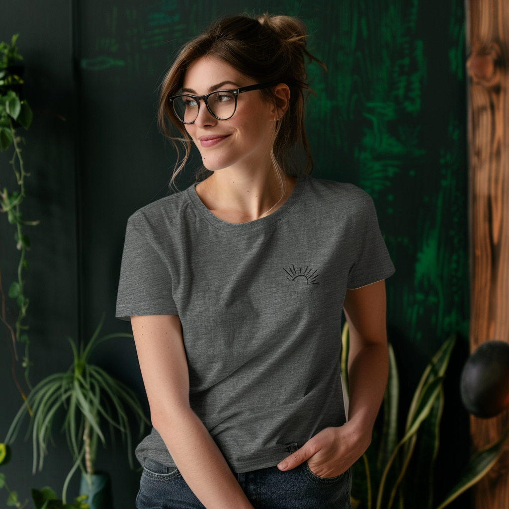 Stylish Woman in Bella Canvas 3001 Mockup T-Shirt