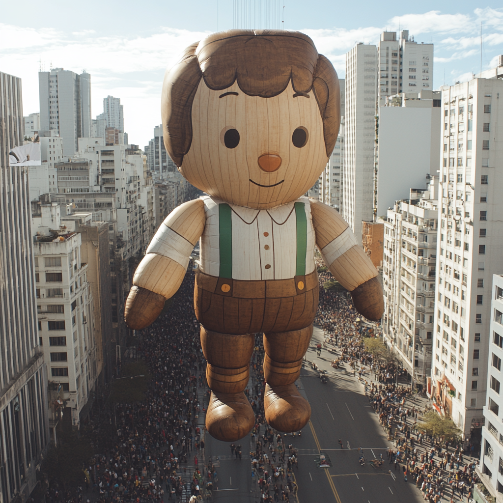 Thanksgiving parade balloon in shape of wooden doll character