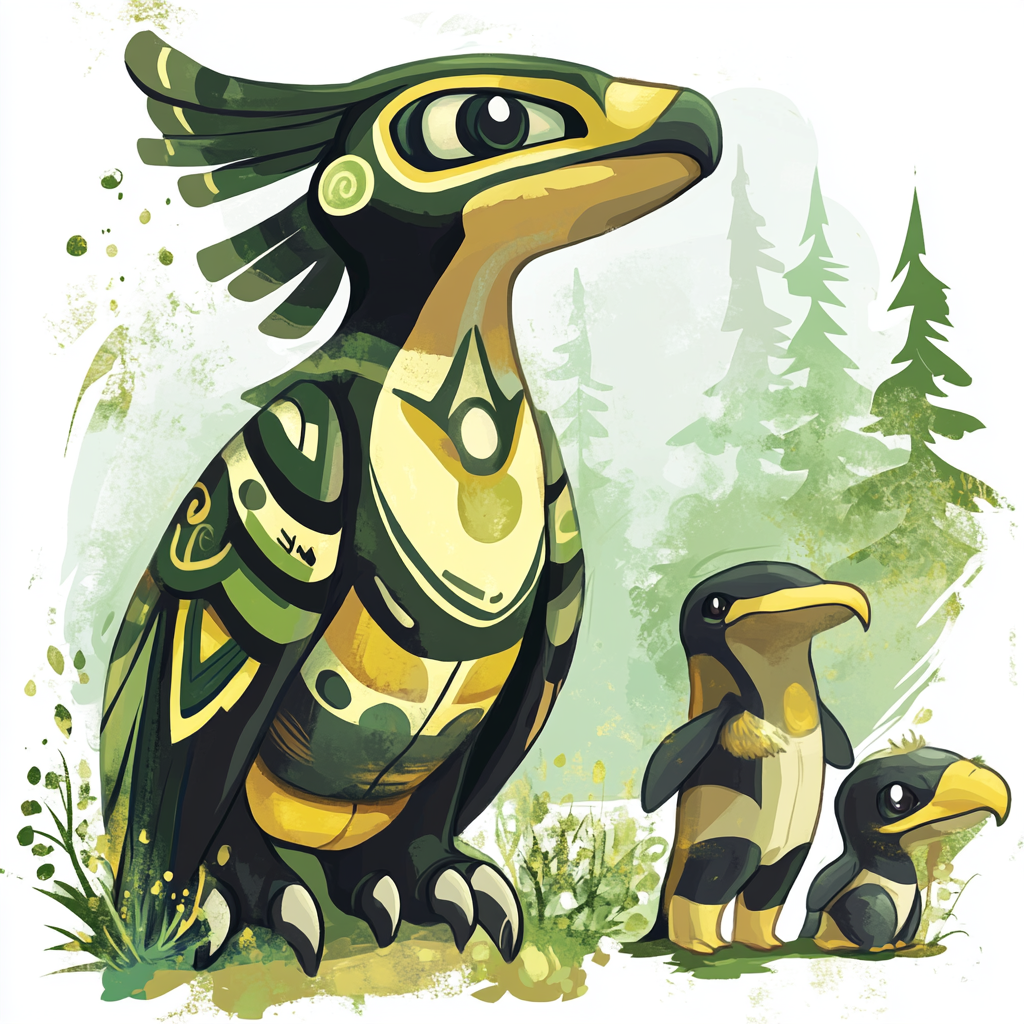 Totem Pokemon evolution starting with eagle, advancing to orca