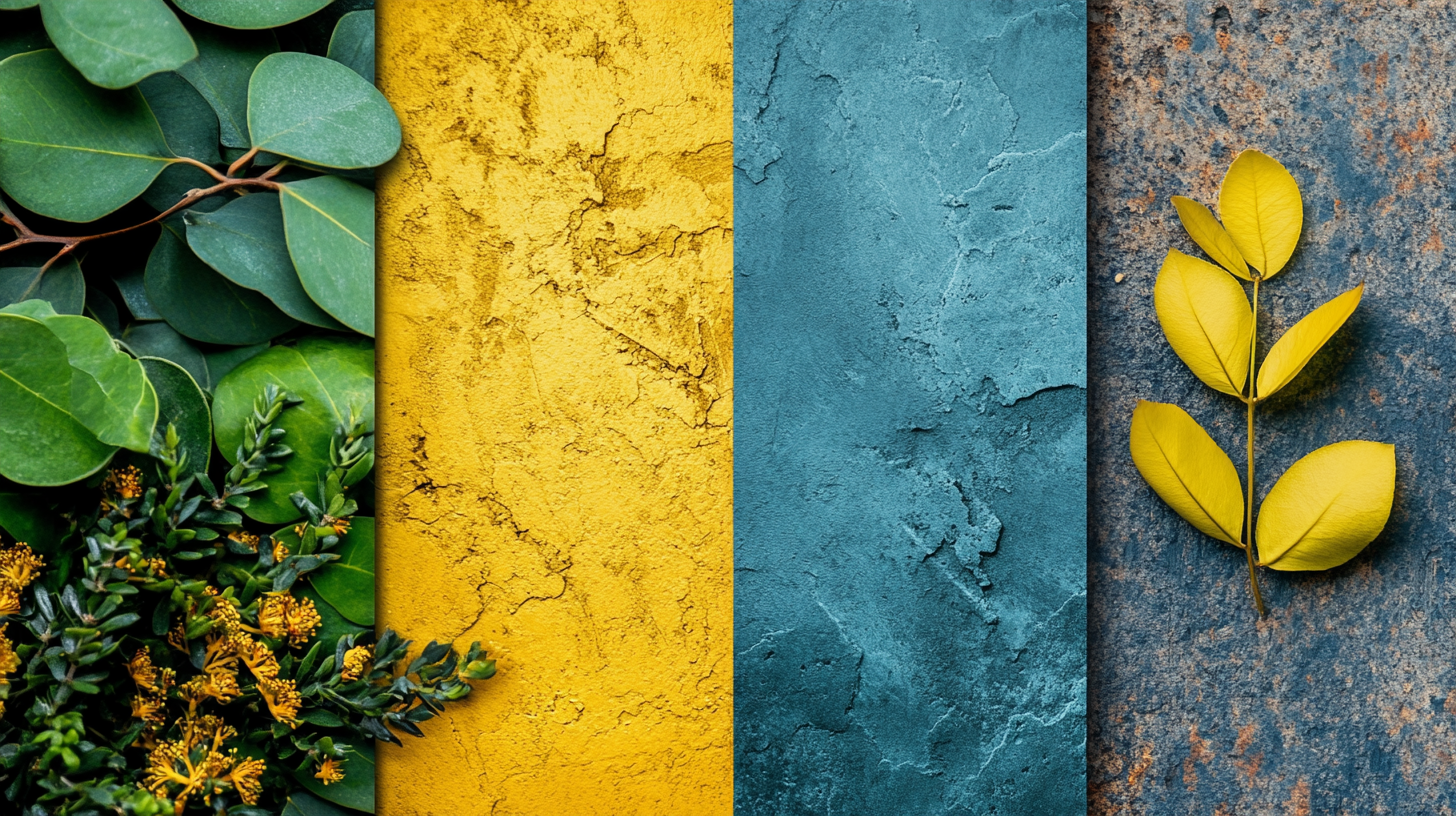 Vibrant nature mood board with yellow, green, blue.