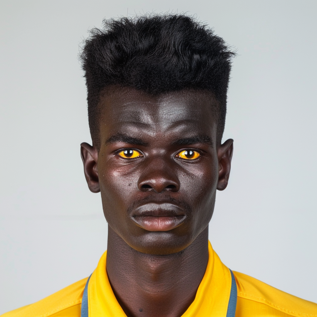 Young black English Nigerian soccer player with unique features.