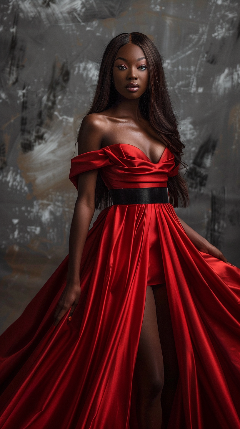 African American woman in red dress