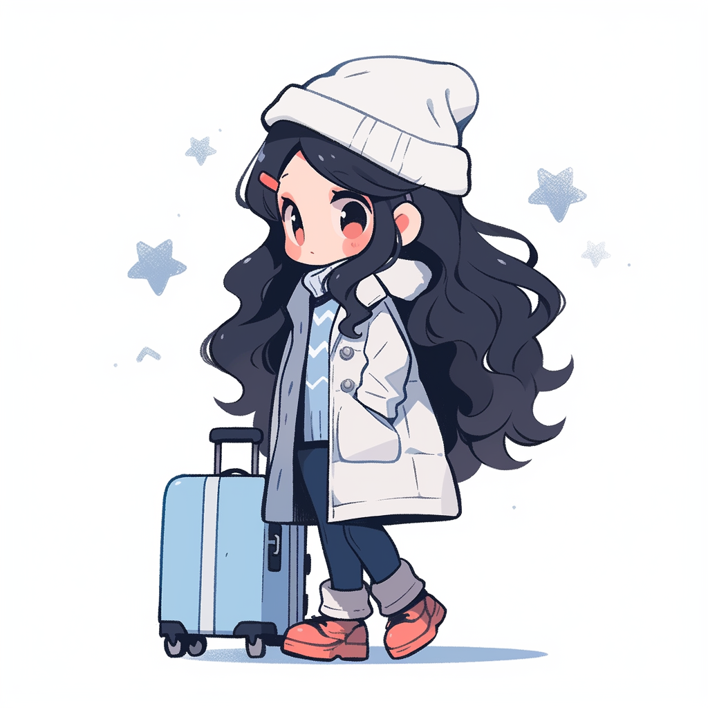 Chibi girl in fashionable winter clothes