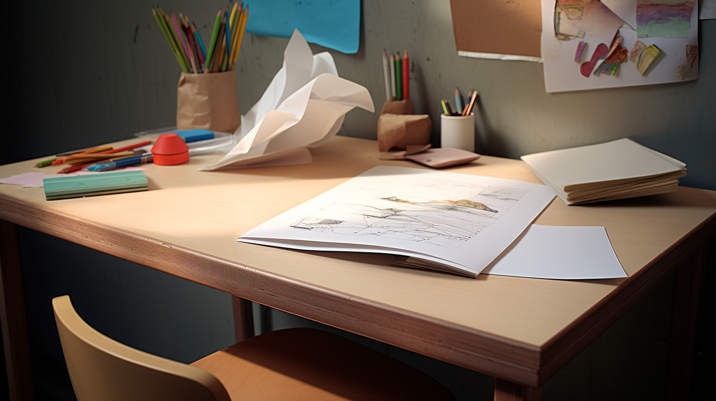 Child with Paper Folder on Art Desk