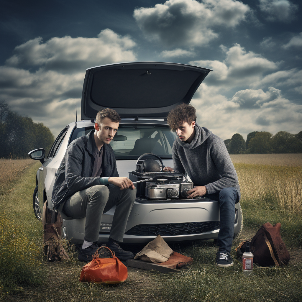 Two guys cooking on portable gas stove