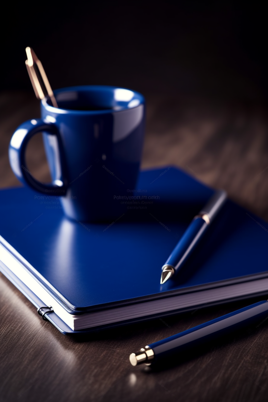 Dark Blue Stationary Set of Notebooks and Pens in Coffee Mug