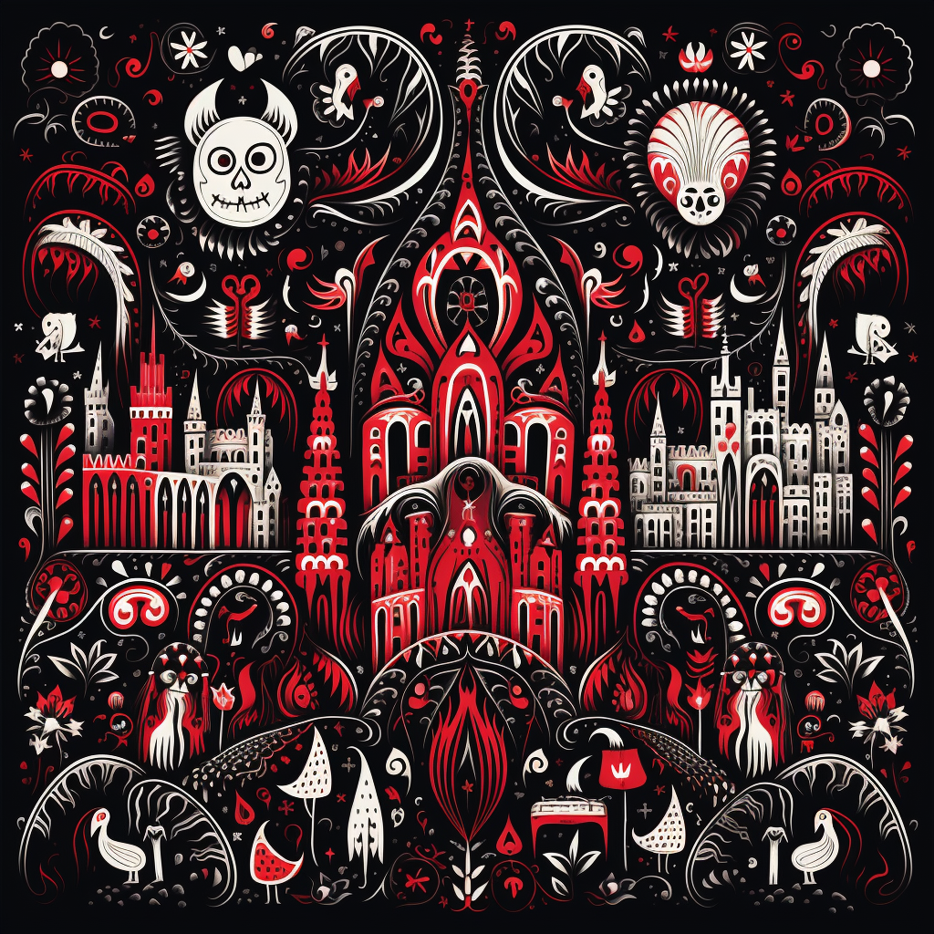 Red and white gothic doodles