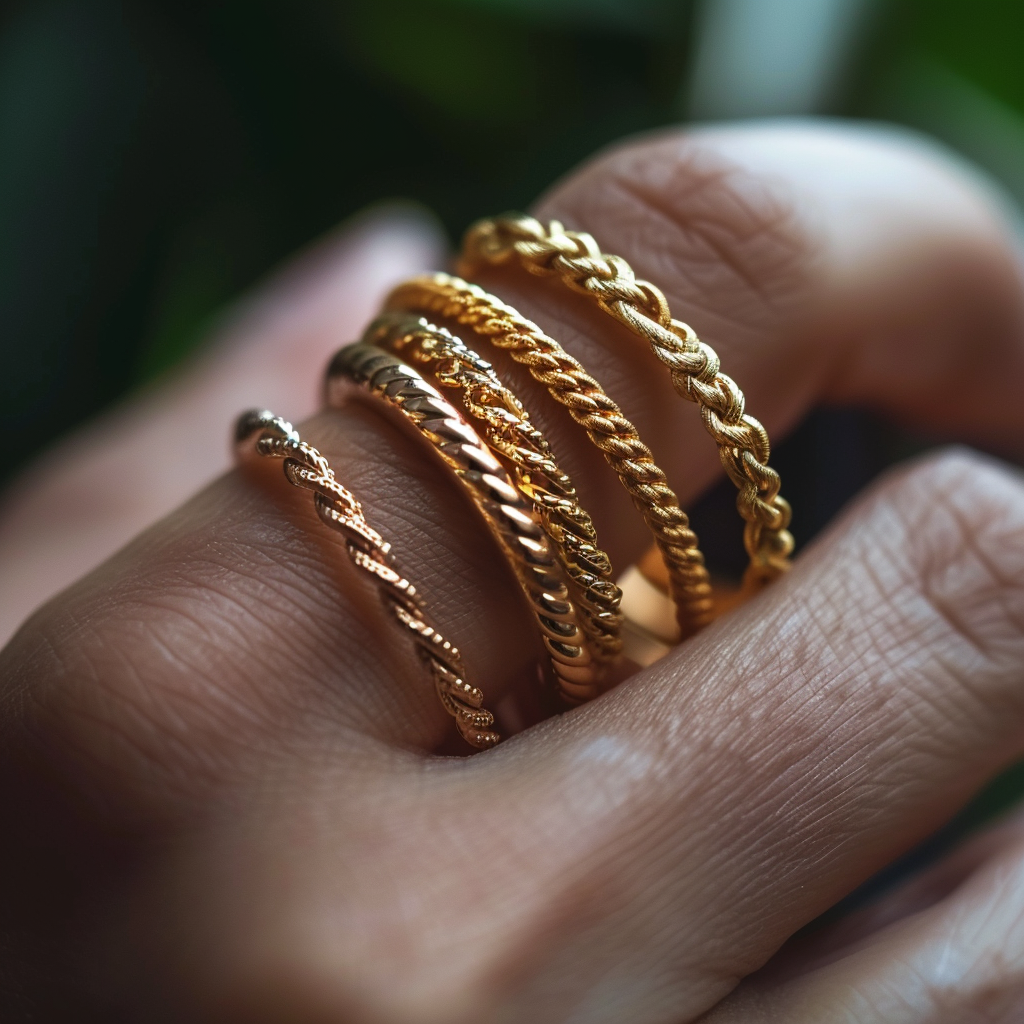 Hand displaying gold wedding bands