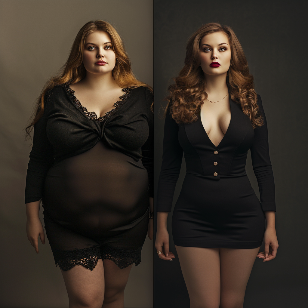 Fat woman and top model slim woman