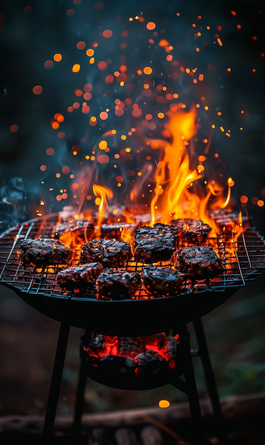 Flaming Charcoal Grill Table Top