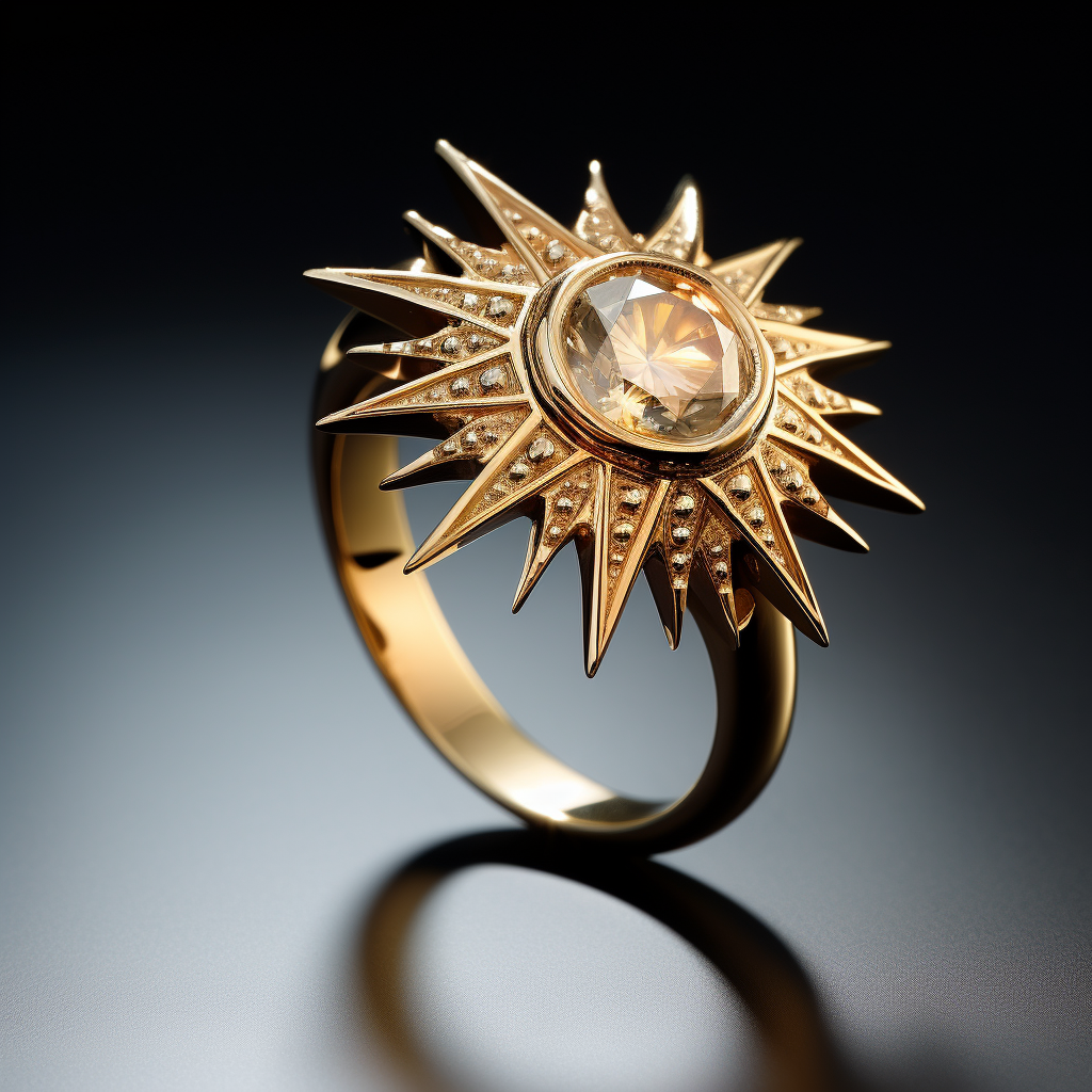 Golden sun ring with stylized rays