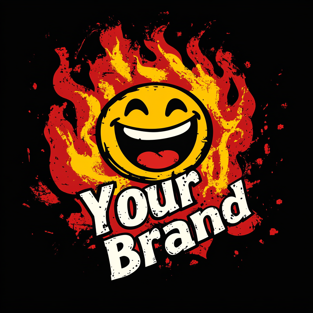 Grunge Logo Smiley Fire Design