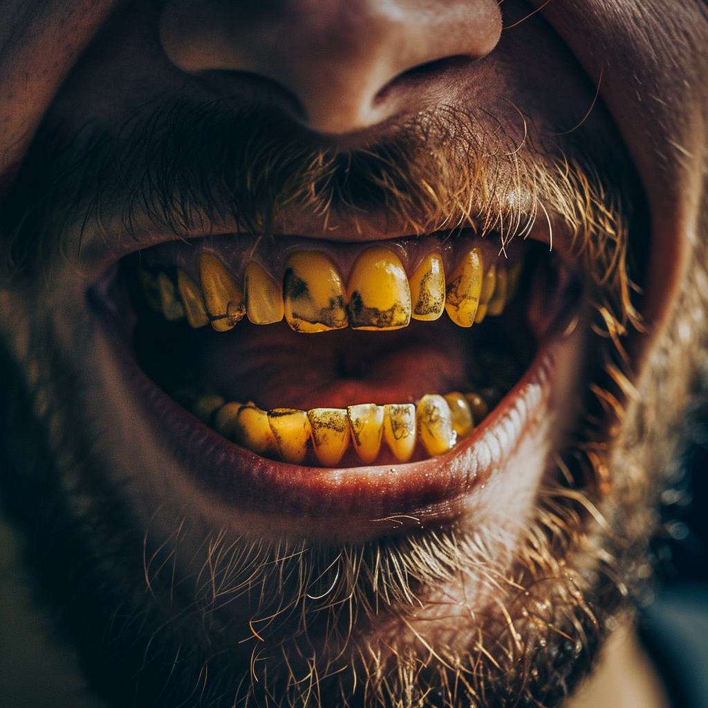 Man with Open Mouth and Yellow Teeth