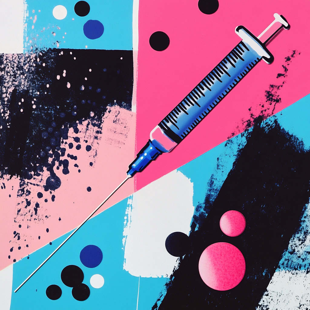 hormone injection and pills in pop art style