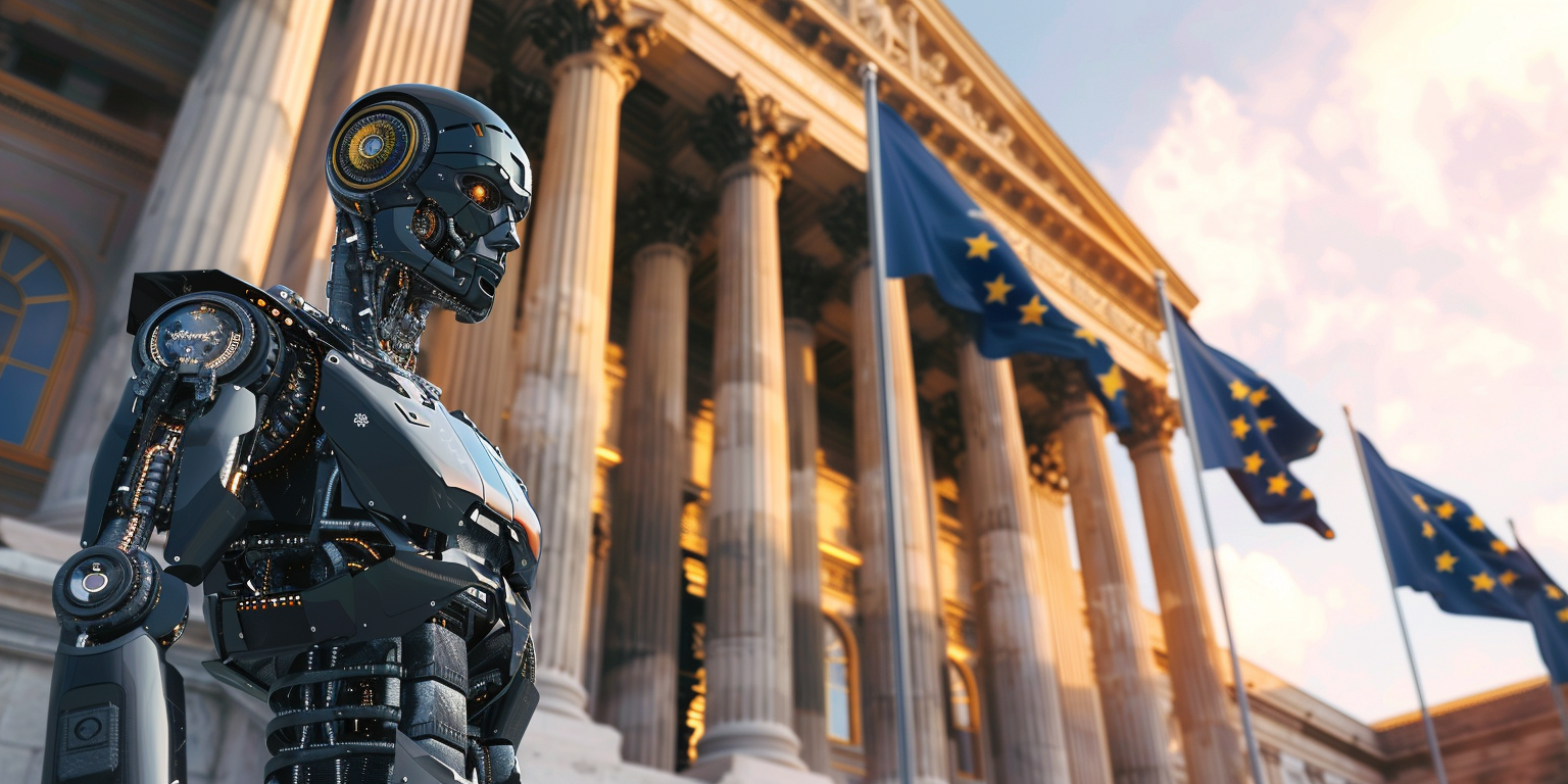 Humanoid robot with EU flags