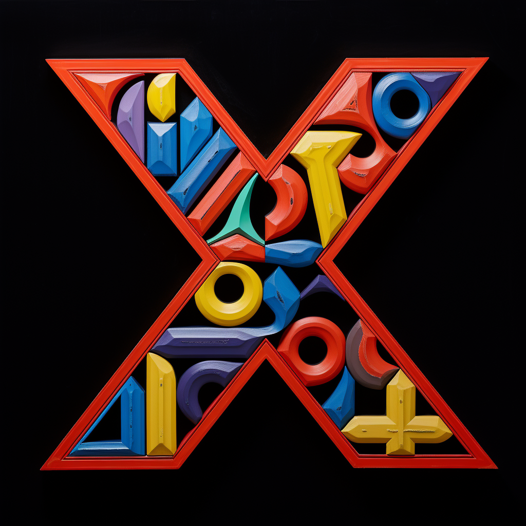 Colorful letterX sculpture on black background