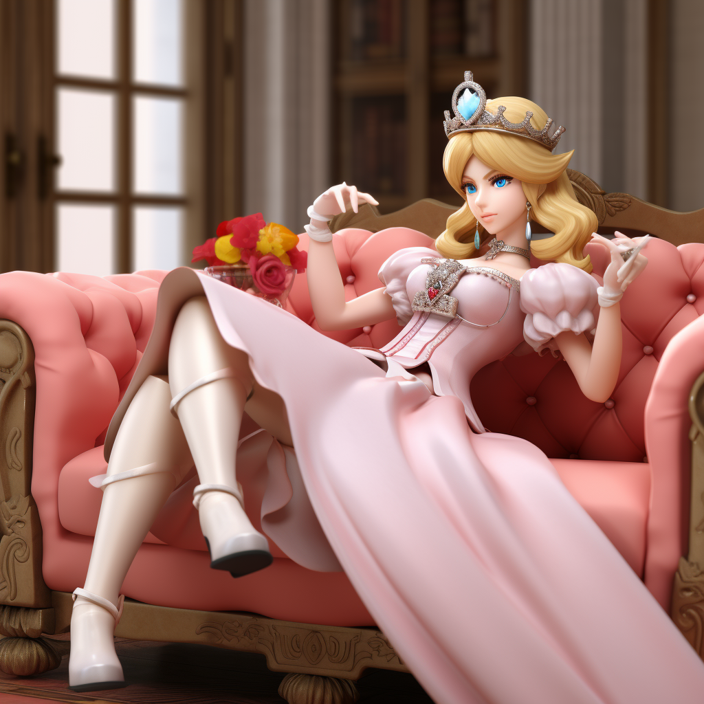 Princess Peach lounging in luxury castle