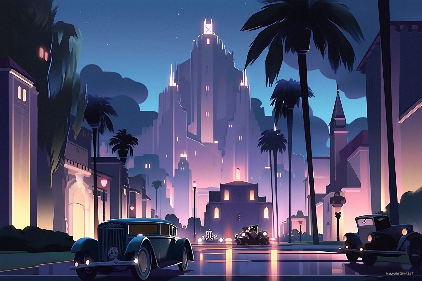 4. Art Deco Street in Nighttime