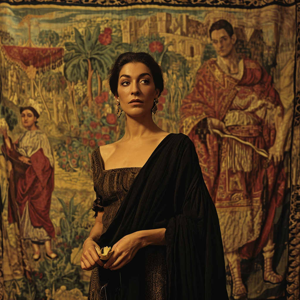 Maria Callas as Medea in Front of Tapestry