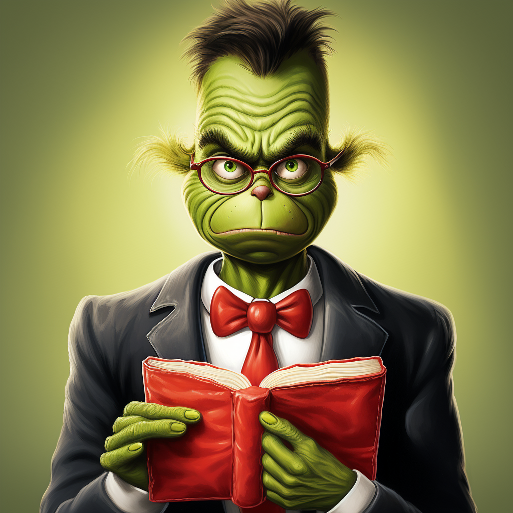 4. Disgusted Grinch with closed book