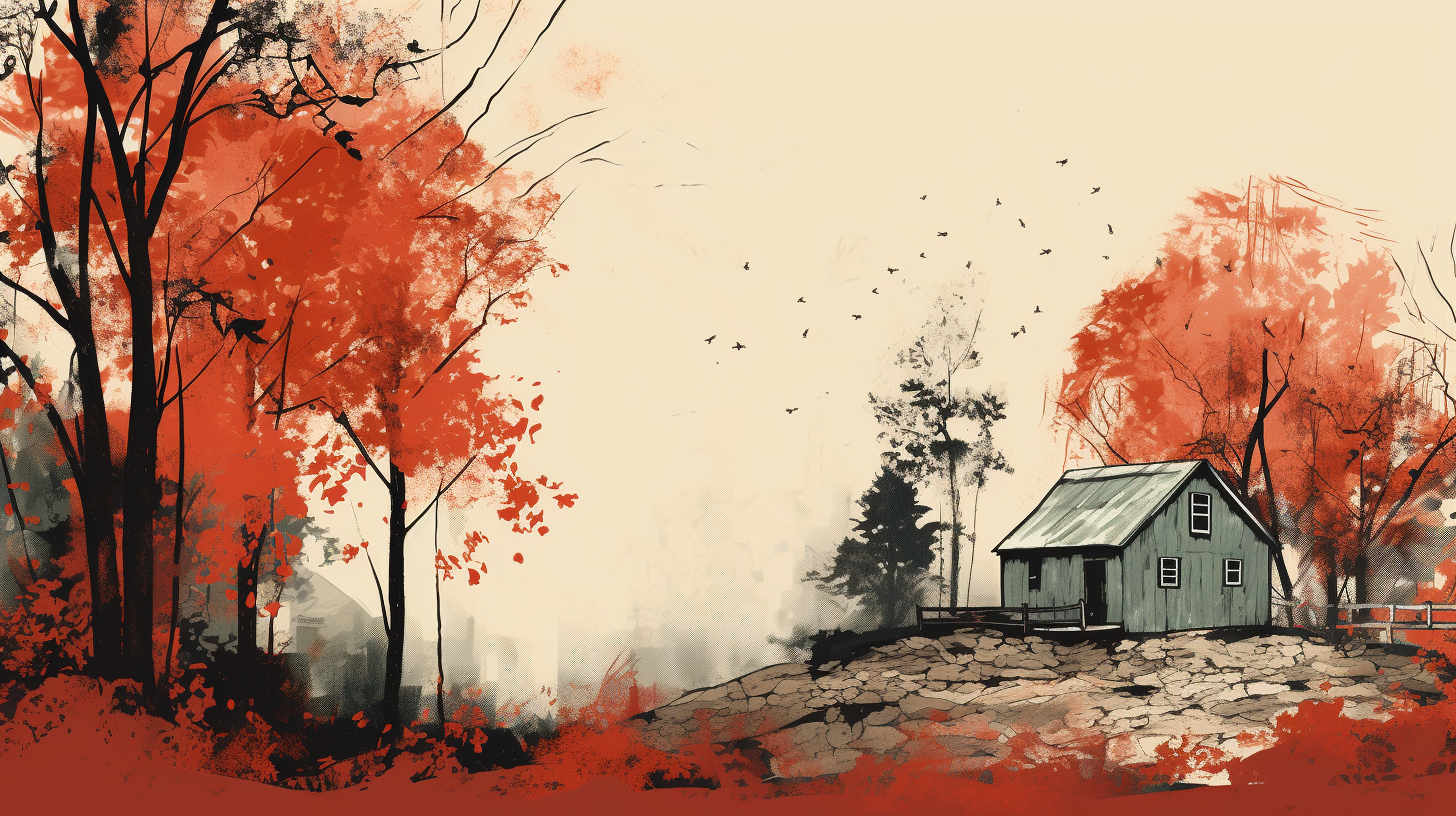 4. Vibrant fall scene house with textured brush edges