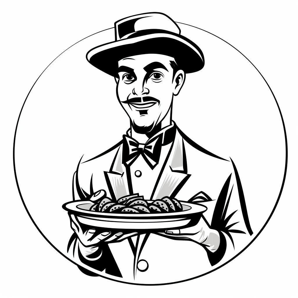 Gangster chef holding pizza cartoon