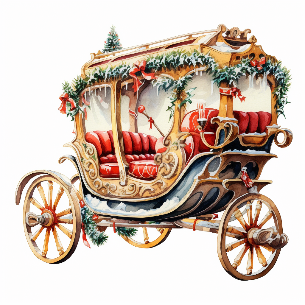 Detailed Christmas Sleigh Watercolor