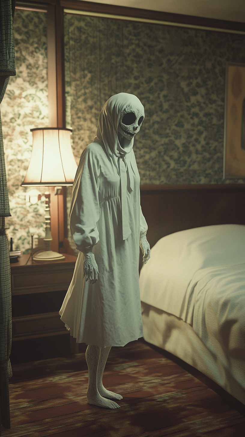 30 year old ghost with lost legs, creepy hotel.