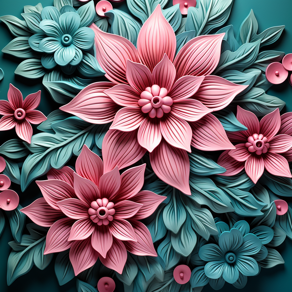 Colorful 3D Teal Pink Floral Tile