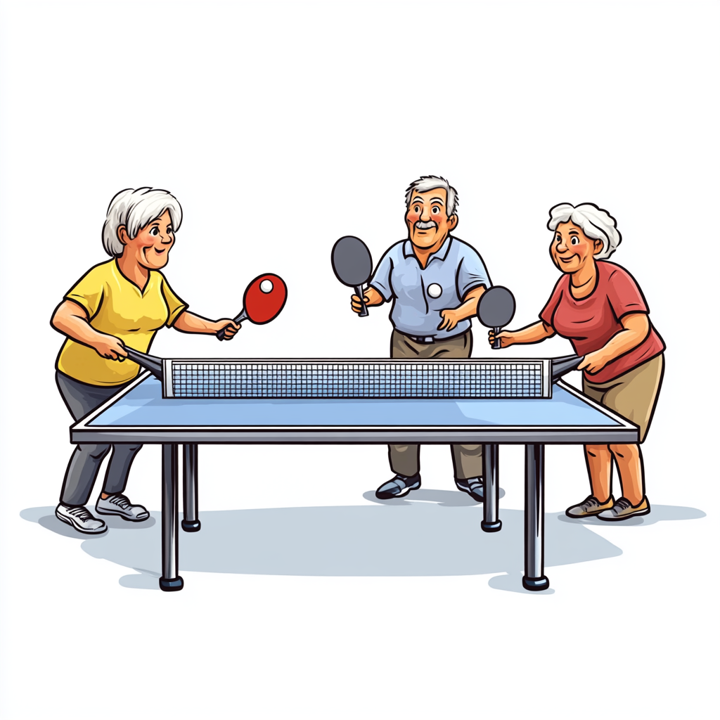 4 People Playing Ping Pong Cartoon Animation