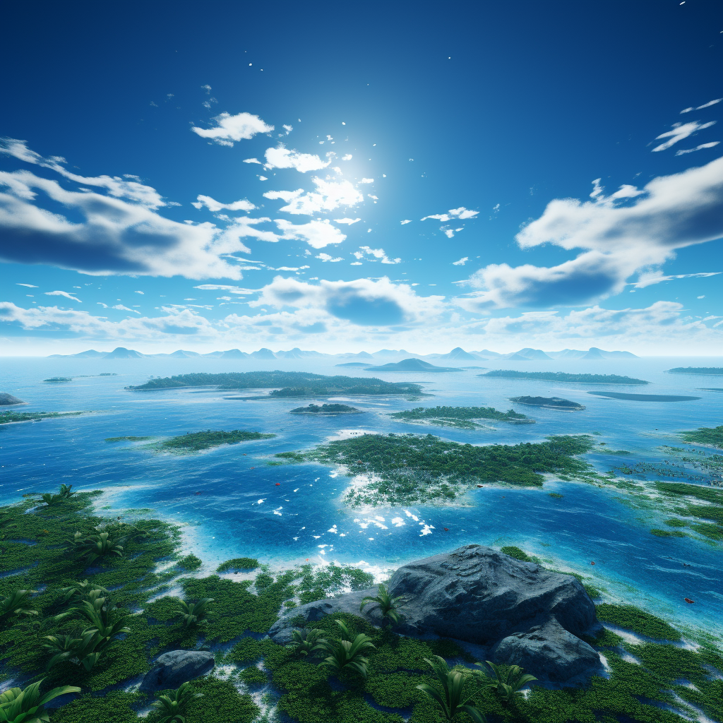 Beautiful 4K Skydome with Blue Sky, Ocean, and Islands