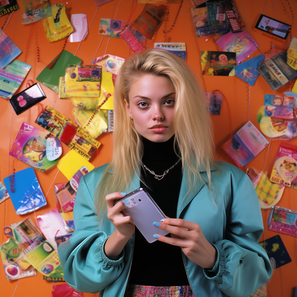 Blonde girl with credit card and cellphone scene