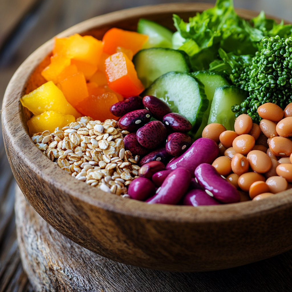 A bowl full of healthy fiber-rich foods.