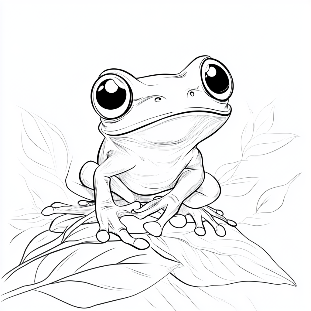 A frog with big eyes sitting on a leaf.